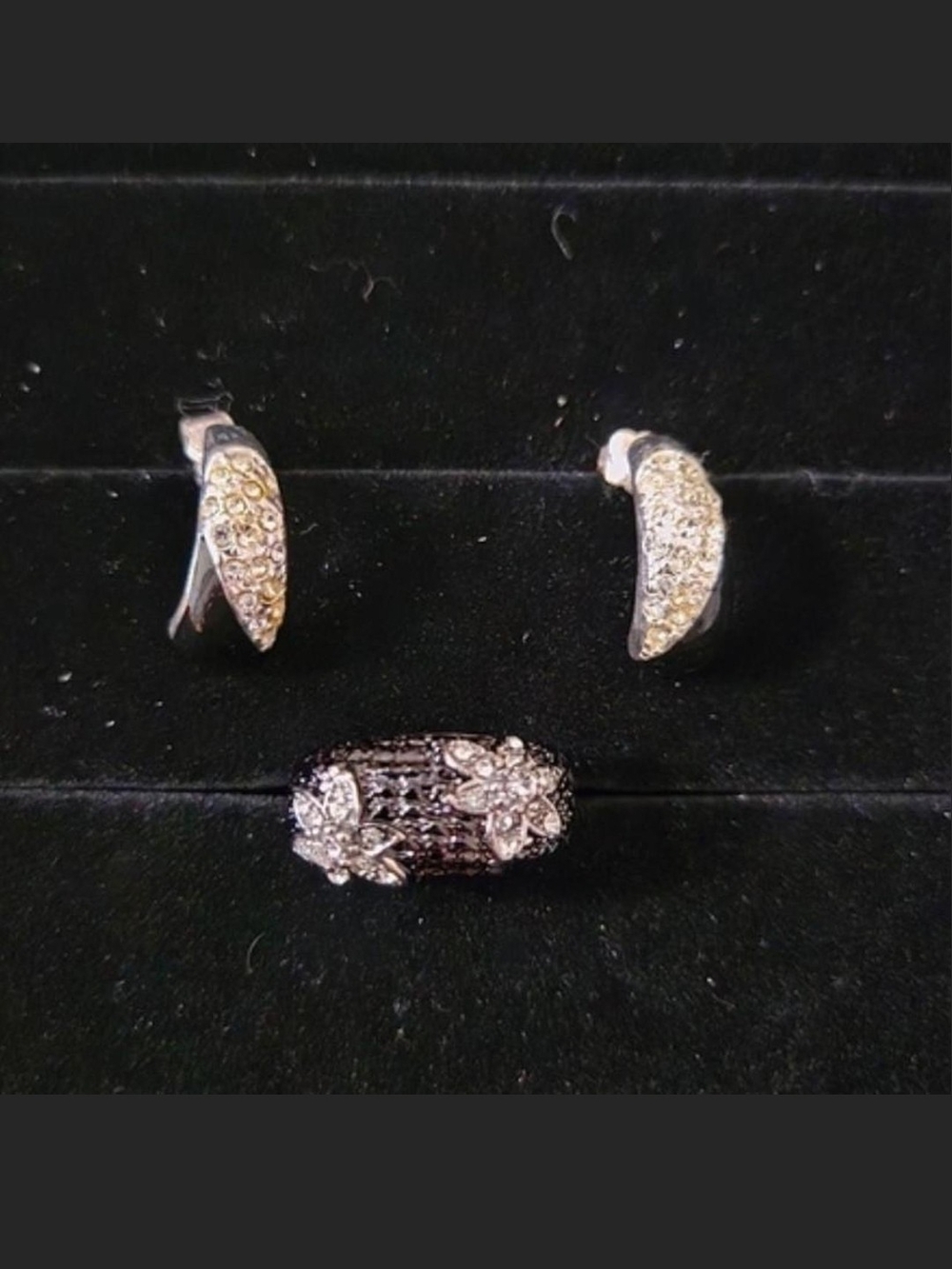 Source Unknown Silver-Tone Crystal Ring and Earrings Set - White